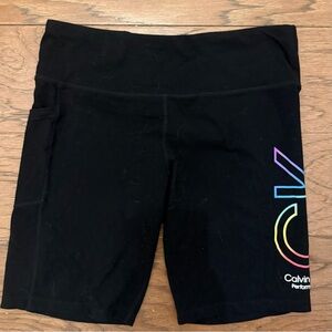 Calvin Klein Women's Black Bike Shorts with Colorful Logo